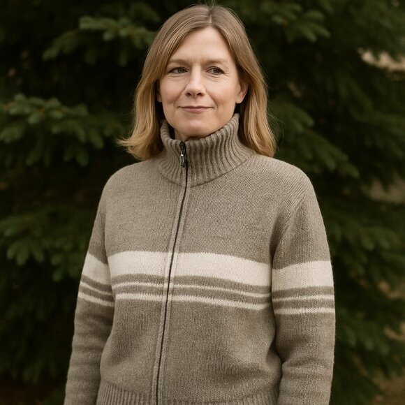 VINTAGE | Avante Garde Tan & Cream Wool Zipup Cowichan Style Sweater - Picture 2 of 10